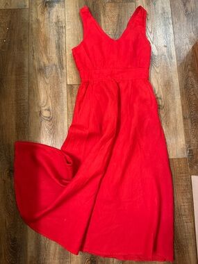 Cynthia Rowley Red Linen Dress v neck v back size 4 summer beach festival maxi